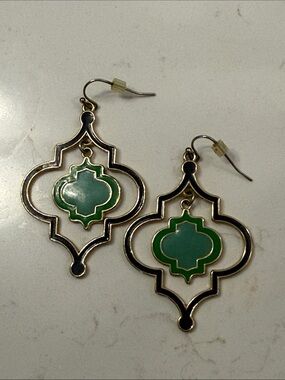 Gold-Tone Green Enamel Drop Earrings
